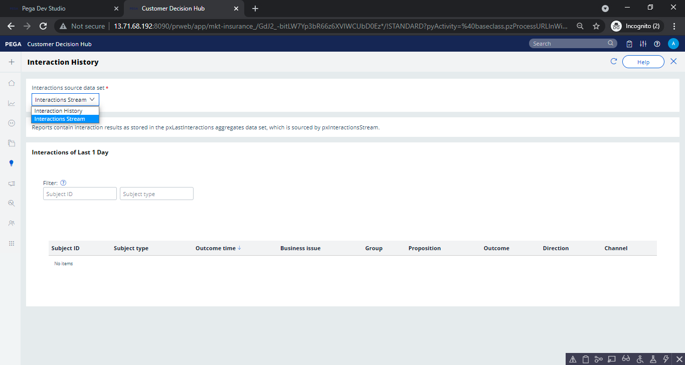 Transitioning to a streambased interaction history link isn't opening